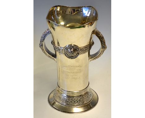 Fine 1922  Irish silver golf trophy presented by Royal Lytham and St. Anne's  - with Celtic handles and embellishments hallma