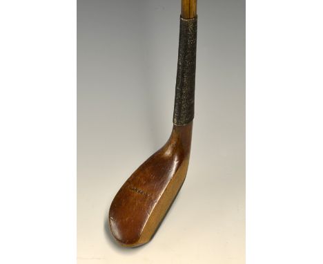 R Forgan St Andrews stained persimmon late longnose putter - fitted with the St Andrews bowed shaft and full length hide grip