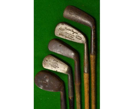 5 interesting irons to include 3x Tom Stewart pipe brands, a smooth faced niblick and a wide sole smooth face lofting iron an
