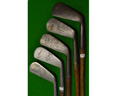 5x "Irons" - makers incl R Forgan Crown signature model, Lockwood Brown, Andrew Kirkaldy St. Andrews , and W Rush Cromer Bar 