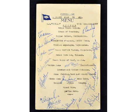 1947 England Cricket tour to West Indies signed menu - from the outward journey on S.S Tetala Fyffes Shipping liner on the Ch