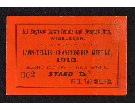 Rare 1913 Wimbledon lawn tennis stand ticket - red coloured ticket number 302 Stand D price 2 shillings
