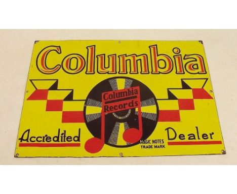 A Columbia Records yellow enamel advertising sign 76 x 50cm