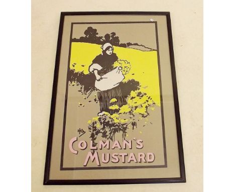 A Colman's Mustard advertising screen print depicting lady picking flowers 48 x 72cm