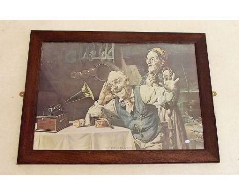 An advertising print for Edison 'The Phonograph' depicting an elderly couple 57 x 39cm
