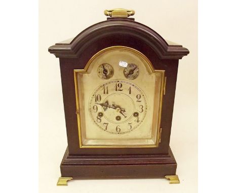 A 19th century arch top bracket clock with silvered face, chime/silent and fast/slow dials - 37cm tall