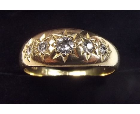 A Victorian 18ct gold diamond set gypsy ring, size O, 4g