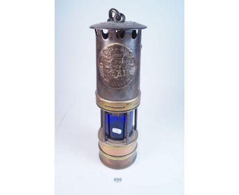 A Mine Gas Testing lamp with blue glass by Acroyd &amp; Best Ltd No. 331
