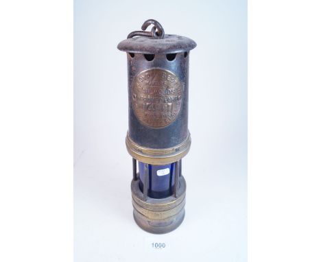 A Mine Gas testing lamp with blue glass by Acroyd &amp; Best Ltd No, 492
