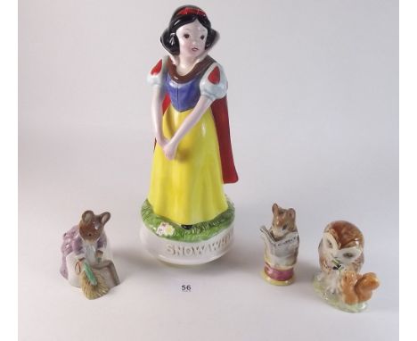 Three Beswick Beatrix Potter figures comprising Hunca Munca, Tailor of Gloucester and Old Mr Brown plus a musical vintage fig