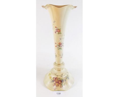 A Royal Worcester trumpet form vase No. 993 painted flowers on blush ivory ground 30cm