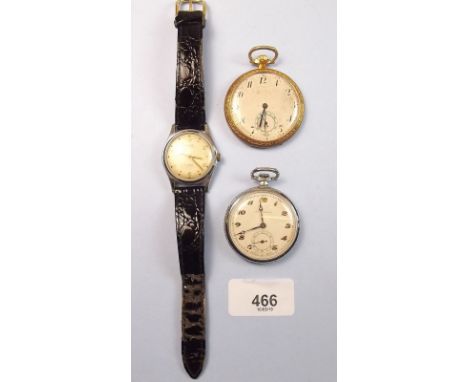 An Audax mechanical gentleman's 1950's wrist watch, a rolled gold pocket watch and another pocket watch