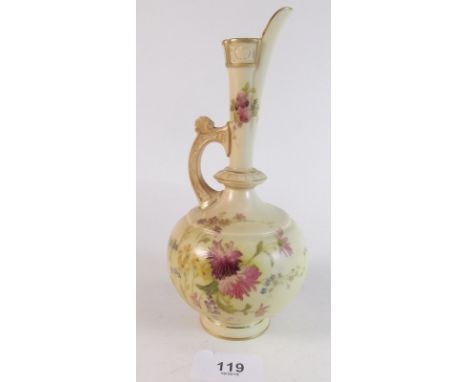 A Royal Worcester jug No 783 painted flowers on blush ivory ground 18cm