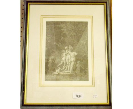 A 19th century engraving of nymphs playing in a pool, 22 x 16cm