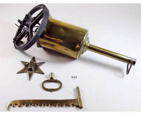 A Victorian brass bottle jack 'Salters Economical' with bracket and key