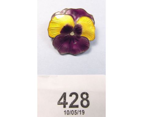 A silver and enamel pansy brooch by John Atkins &amp; Sons, signed JA &amp; S