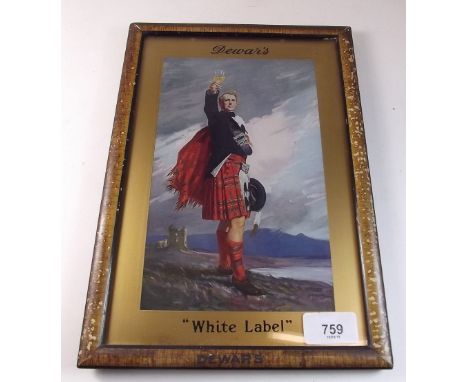 A Dewars "White Label" advertising print in easel frame 22 x 14cm