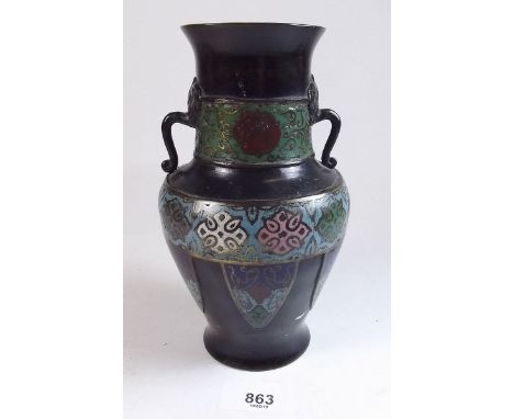 A Chinese cloisonne enamel vase with floral decoration - 17.5cm