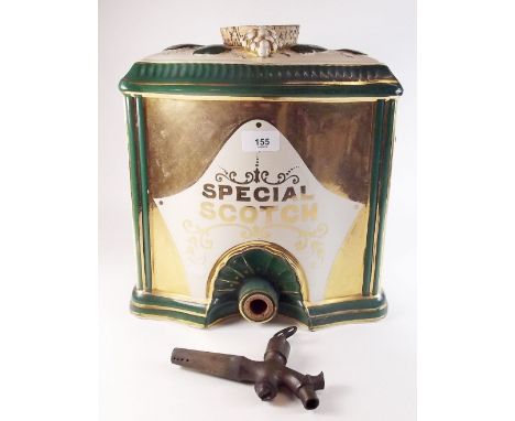 A pottery pub 'Scotch Special' flask and tap