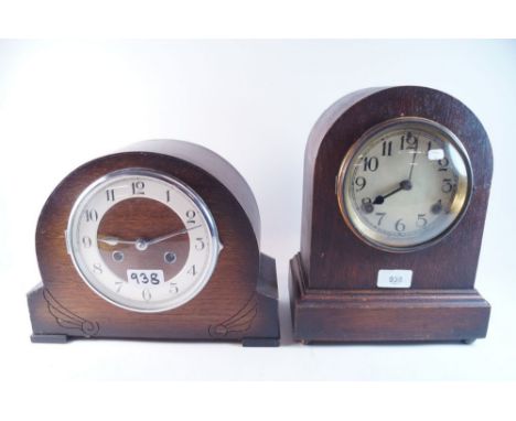 An oak mantel clock by Waterbury and a 1930's oak  mantel clock