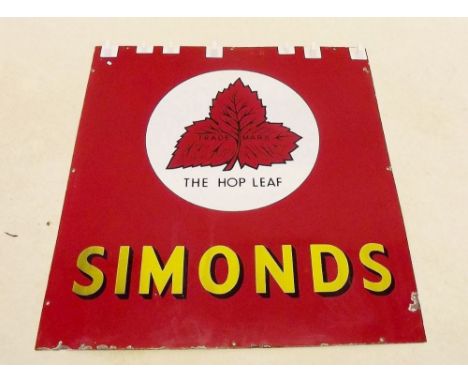 A Simonds Hopleaf enamel advertising sign with red leaf motif 85 x 90cm