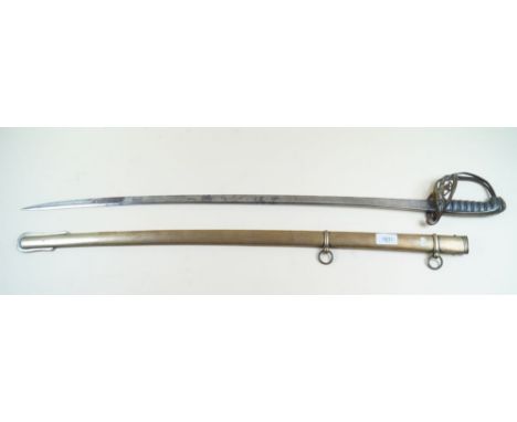 A Victorian officers dress sword with wire bound handle and brass scabbard