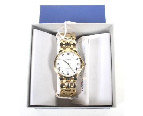 Tissot, Marquise, a gentleman's gold-plated and stainless steel round bracelet watch, circa 1997, ref; L260. The white dial w