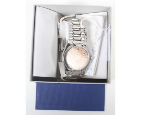 Tissot, PR100, a gentleman's stainless steel bracelet watch, circa 1997, ref; P660/760. The coral-pink dial with raised Roman