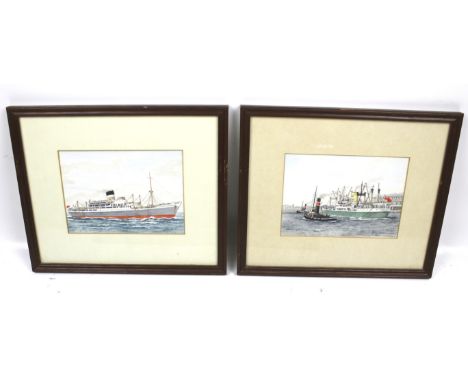 John Nice (Marine School, 20th century), two watercolours of ships. 'Cargo Liner 'City of Port Elizabeth' of Elleran Lines, a