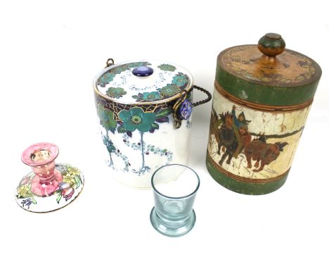 Assorted collectables, including Briar Ware biscuit barrel, a Maling candlestick, glass beaker, etc. Max. H20cm