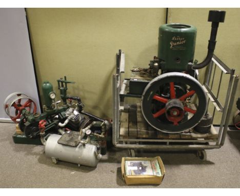A vintage Lister Junior stationary engine. No 63508. H94cm and a vintage Lister water pump. Plant no 56689, pump no. 31458. H