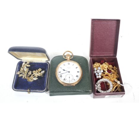 A small collection of jewellery and a pocket watch. The jewellery comprising; a grey cultured-freshwater-pearl nine stone tex