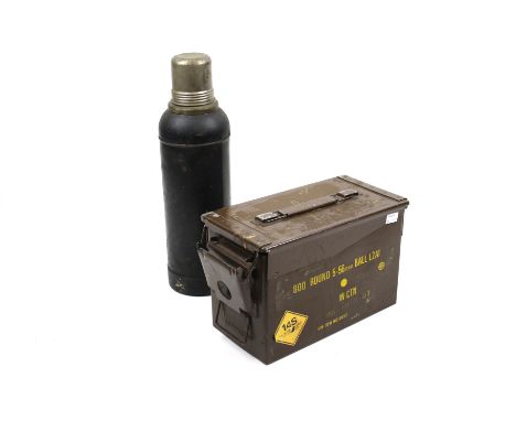 Ammo box with a vintage Stanley Super-Vac vacuum flask. L40cm