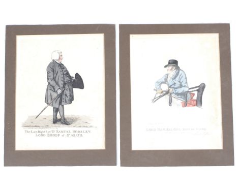 After Robert Dighton (1752-1814), caricaturist, printmaker, etc, two hand coloured engravings. One signed by the sitter.The f