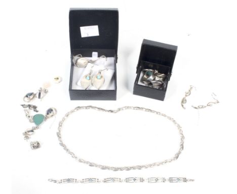 A collection of silver and costume jewellery and other items. Including; an Orla Gorie Celtic-scroll silver collar necklace w