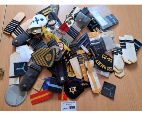 Collectables; Militaria: Box file of patches, shoulder boards, some scouts, but generally military items.