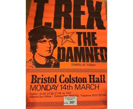 Records; Music Memorabilia: T Rex/The Damned 1977 advertising poster, with creases.