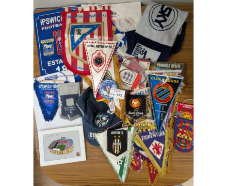 Sports Memorabilia; Football: Ipswich Town and world - collection of pennants, scarves, stickers; games and tournaments; Barc