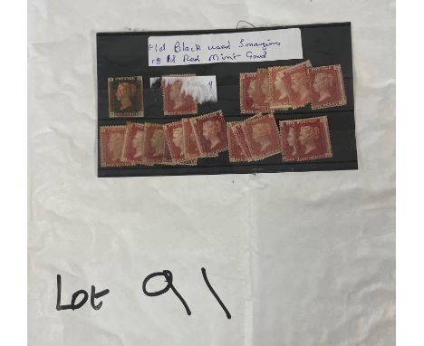 Stamps: GB Penny Black 3 margins along with some mint Penny Reds on a stock card.