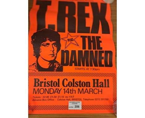 Records; Music Memorabilia: T Rex/The Damned 1977 advertising poster, A1, Bristol 14th March.