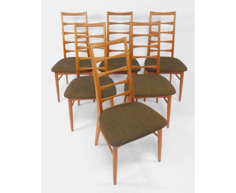 A set of six Danish teak single ladder back dining chairs by Niels Koefoed, Lis Model for Hornslet Mobelfabrik, c1960's.