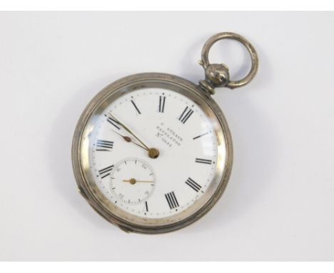 A Victorian gentleman's silver cased pocket watch, open faced, key wind, enamel dial bearing Roman numerals, subsidiary secon