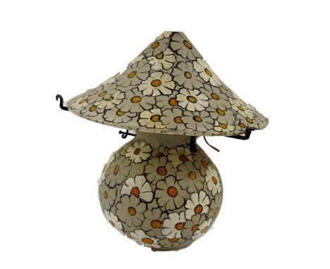 A French early 20thC glass table lamp and shade, signed Mazover, France., of globular form overlaid with repeating flowers, t