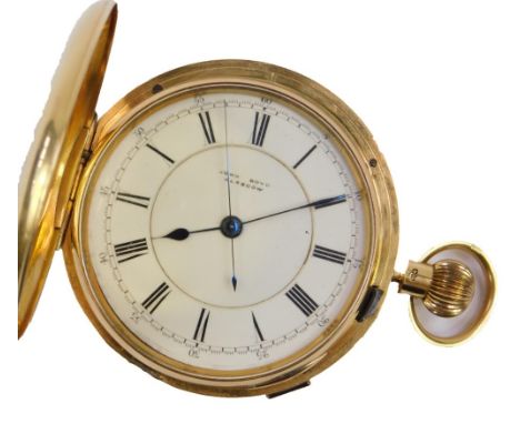 A Victorian 18ct gold gentleman's full hunter chronograph pocket watch by John Boyd, Glasgow, keyless wind, outer case monogr