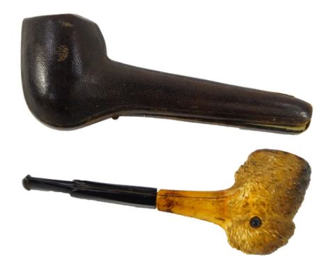 A Continental late 19thC meerschaum pipe carved as a woodcock, cased, 18cm long.