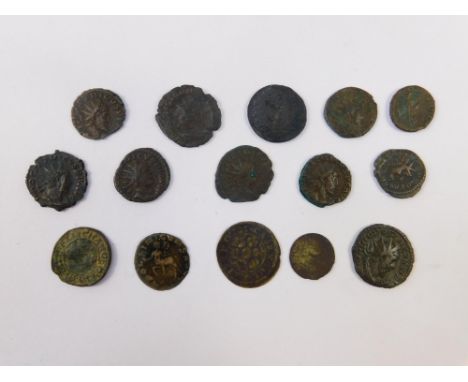 Fifteen Roman and later bronze coins, conditions various.