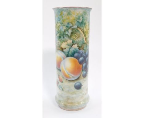 A Royal Worcester porcelain vase painted with fruit, c1936, by T Lockyer, of cylindrical form, unfinished, No 2510, printed m