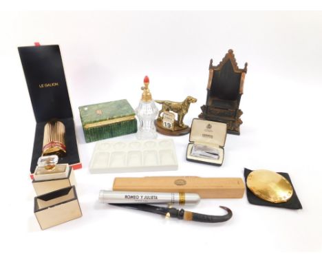 An Elizabeth II Coronation commemorative cast iron money box, modelled as the Coronation Chair, bottle of Chanel No 5 perfume