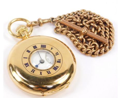 A George V 18ct gold gentleman's half hunter pocket watch, by Sir John Bennett Ltd, 65 Cheapside, London, keyless wind, outer