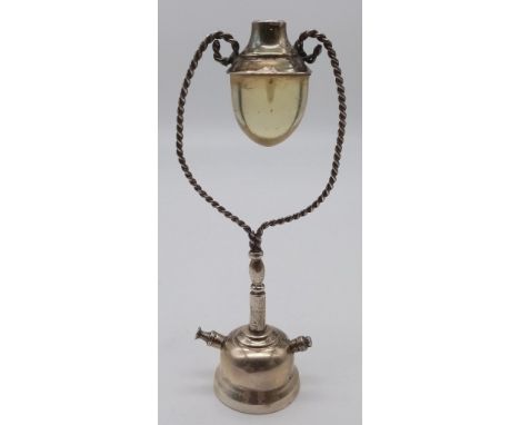 A Vintage Egyptian Silver Lamp Ornament. Hallmarks for Cairo - 900 silver purity. 14cm tall. 58g 
